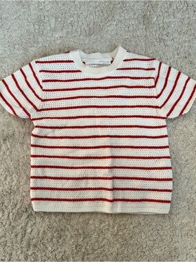 Zara White and Red Striped Knit Top